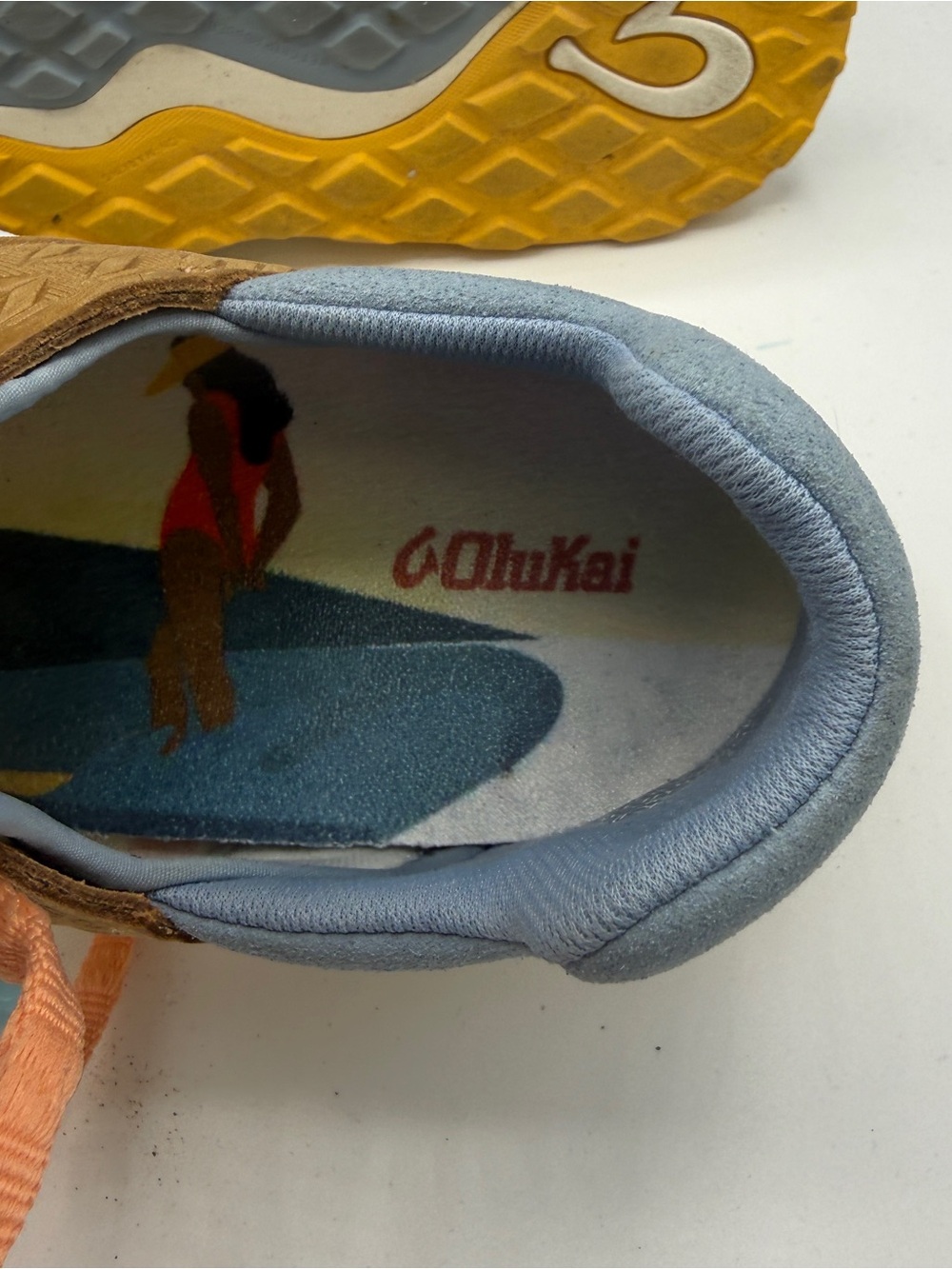 OluKai Women's White Mesh Athletic Sneakers with Peach and Yellow Accents - Picture 8 of 9